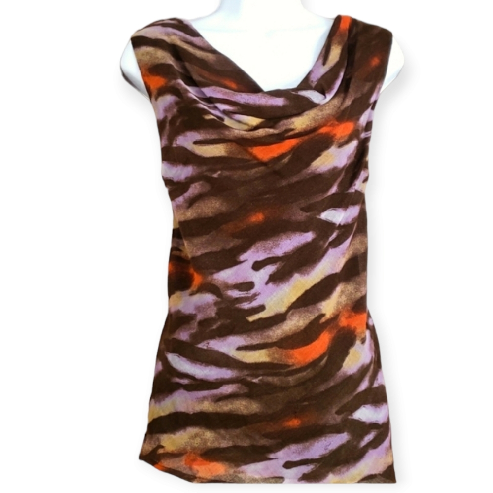 NWOT Jones NY brown purple & orange striped cowl neck wool blouse top Womens 12